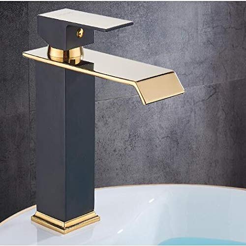 Robinets de lavabo carrés cascade noirs et dorés pour évier