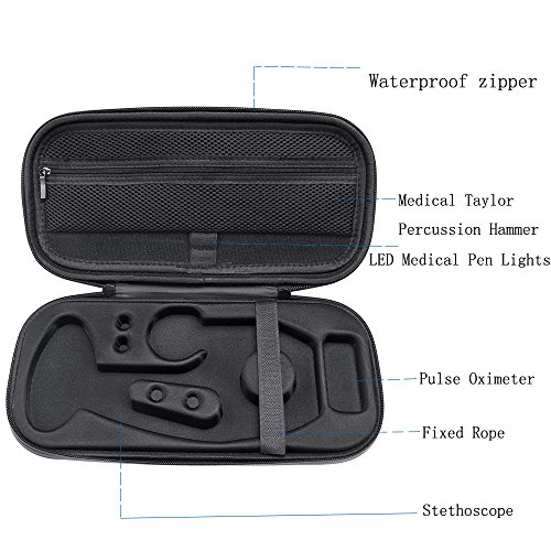 Stethoscope Case for 3M Littmann Classic III Stethoscope Accessories -Extra Room Taylor Percussion Reflex Hammer Reusable LED Penlight (Black Waterproof)