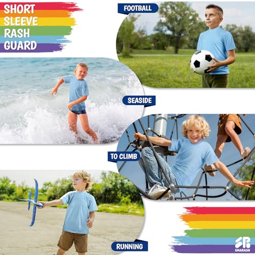 Image of Boy's UPF 50 Rash Guard Swim Shirts Short Sleeve Sun Protection SPF Fishing Surfing Water Beach Shirts Quick Dry