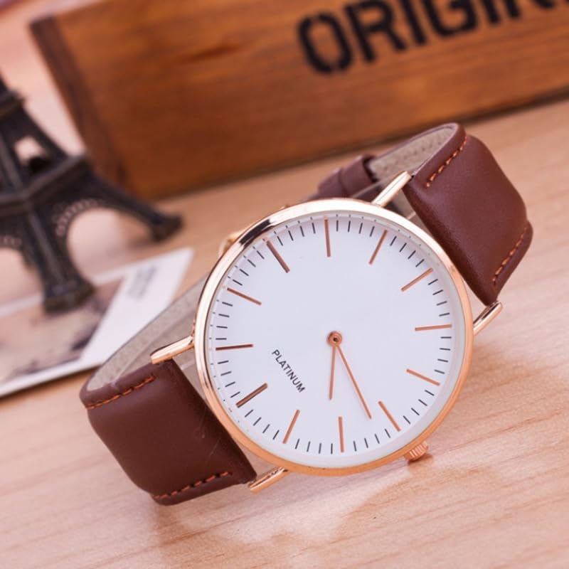 Men's Ultra Slim Watch, Minimalist Fashion Simple Analog Quartz Wrist Watch for Men Easy to Read with Leather Strap Brown image 3 of 6 B0CX92R5TH