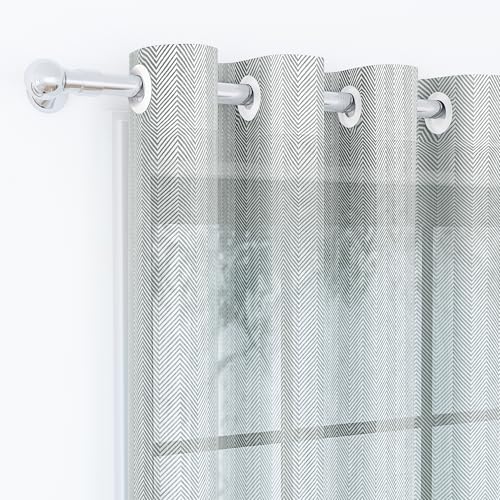 Image of Story@Home Curtains 8 Feet Long Set of 1 | Herringbone Printed | Semi Transparent Net Curtain | Sheer Curtains | Semi Long Door Curtain for Living Room | (118 X 242 Cm, Grey) | Perfect for Home Decor