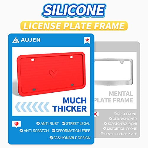 Aujen Silicone License Plate Frames 2 Pcs For Us Standard Car, Totally Street Legal Cover, Rattle-Proof And Easy Installation Holder (Black)… #TOP3