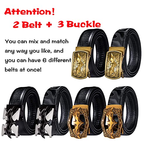 Barry.Wang Ratchet Belt 3 Buckles Gift Set Mens Belts Grain Leather Automatic Buckle 1 3/8" Father's Day Business Wedding2