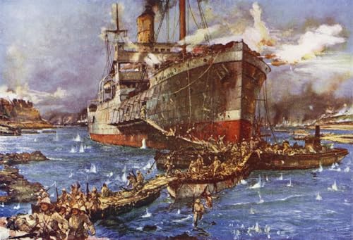 Cuadro pintura al óleo el desembarco del río Clyde, lienzo clásico SERENDIPITP de 60x90cm