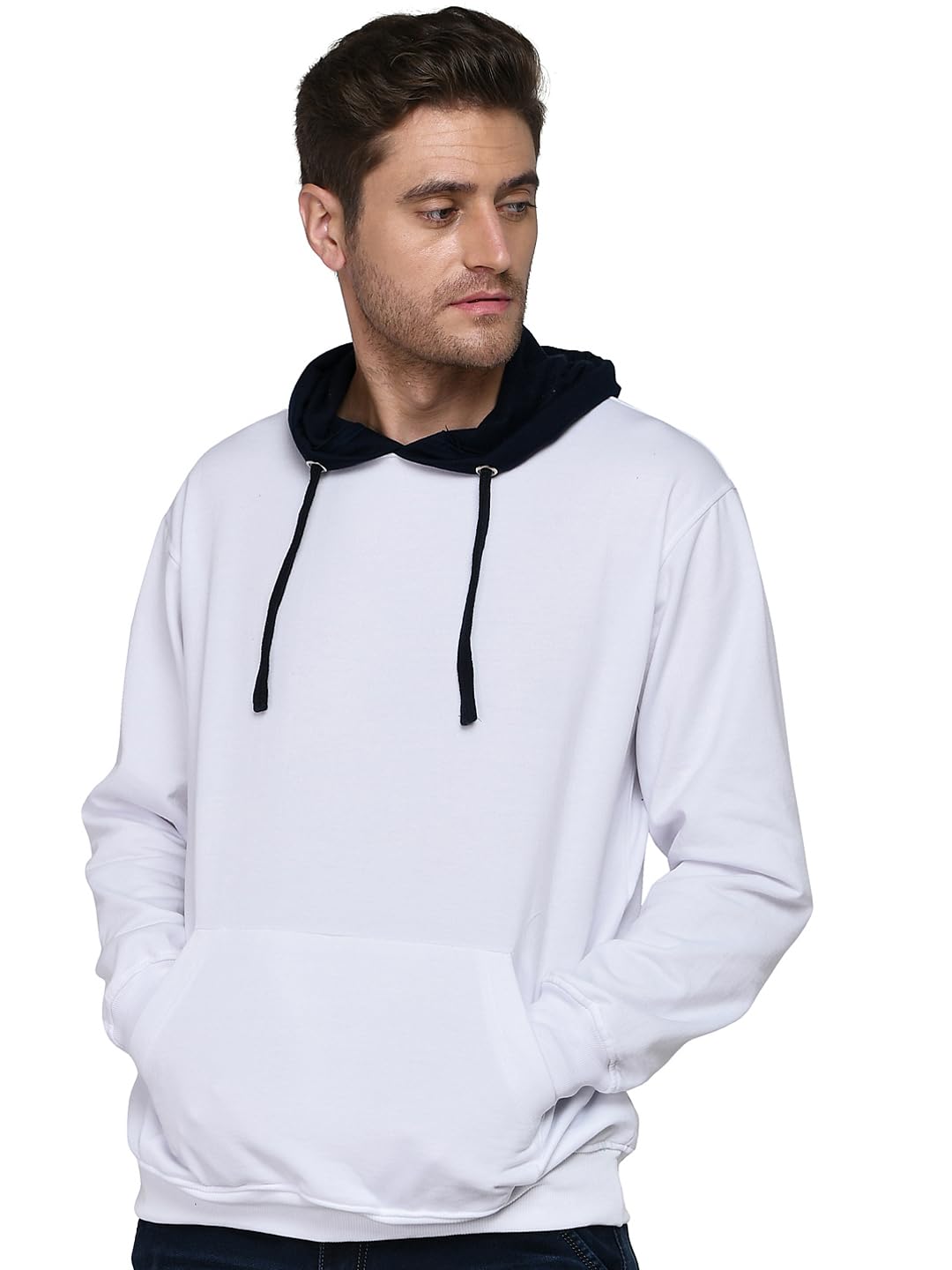 sxv style SXV Solid COLOURBLOCKED Sweatshirt Hoodie for Men & Women (White.Black) (XXL)-picture-21