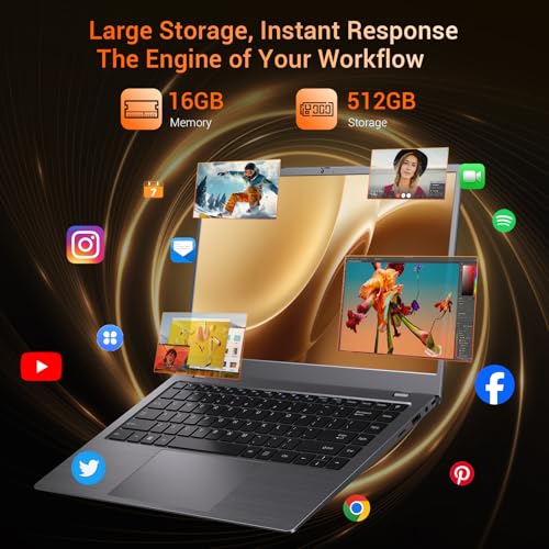 Image of Laptop Computer, 16GB RAM 512GB SSD, Pentium Gold 6500Y Processor Up to 3.4GHz, FHD IPS Display, Dual Type-C, USB 3.2, HDMI, WiFi 5, Bluetooth 5.0, 14 Inch Business & Student Laptop
