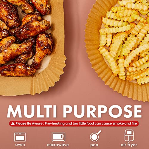 Wavelu Air Fryer Disposable Parchment Paper Liners | Extra Strong | 100Pcs | Food Grade Non-Stick Unbleached Liners | Oil & Waterproof Sheets For Air Frying, Baking & Microwave (Square 7.9 In (5-8Qt)) #TOP4