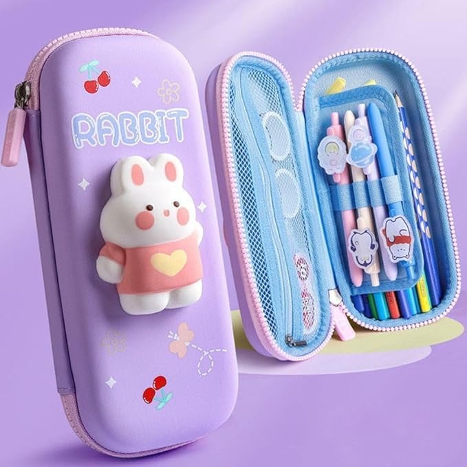 Image of 3D Eva Pencil Case for Kids - Dear Squishy Cartoon Large Capacity Zipper Pencil Case for Kids, Stationary Storage Box Pencil Holder Return Gifts for Kid (Dear Small)