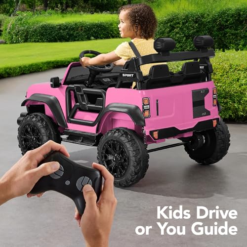 Image of Best Choice Products Kids 24V 2-Seater Electric Ride On Car Truck w / 132lb Weight Capacity, Parent Control, Bluetooth, LED Lights - Pink
