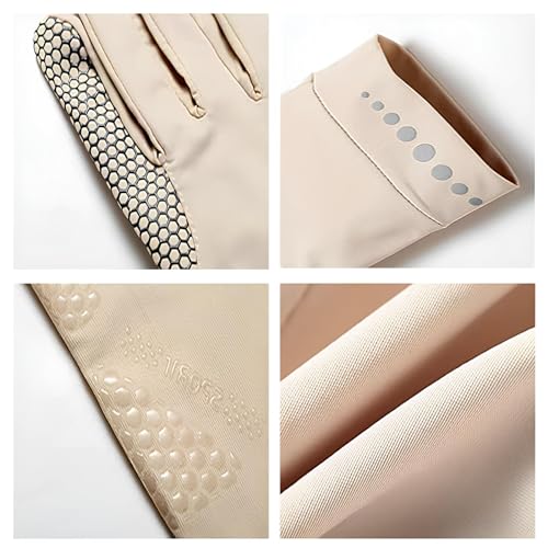 قفازات حريمي واقية من الشمس - مزود بعامل حماية من الأشعة فوق البنفسجية 50+، قفازات قيادة سريعة الجفاف ومضادة للانزلاق (لون بيج)