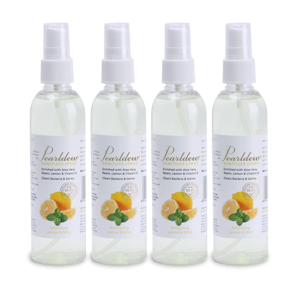 Pearldew Hand Sanitizer Spray (120 ml) With Aloe Vera, Lemon, Neem, Vitamin E & Glycerine | Paraben Free | Formaldehyde Free | Gentle on skin (Refreshing Lemon & Mint, Pack of 4 (120ml X 4)) (B0B9RV7FRZ) Amazon Price History, Amazon Price Tracker