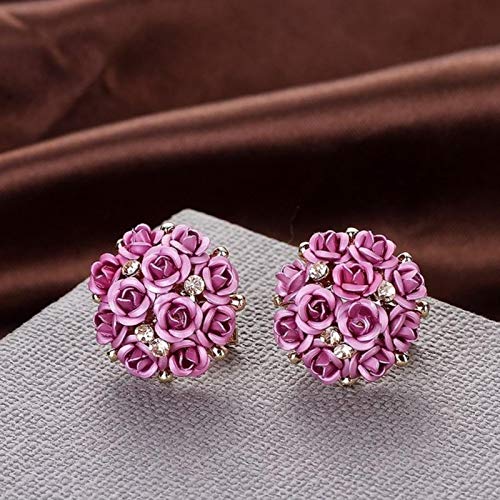 Image of AQUALITYS Fashion Blue Black Round Bouquet Crystal Rose Gold Wedding Flower Rhinestone Stud Earrings For Women Jewelry Earring Set-Pink