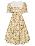Midi Dresses for Girls Floral Cottagecore Ruffle Trim Swing Dress Yellow Size 8