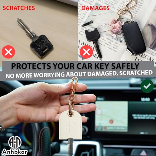 Image of Leather Keys Sleeve for Broken Car Key Loop Replacement, Keychain Cover Cute Protector and Holder for Men, Women