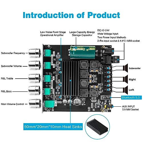 Hosyond H017 Bluetooth 5.0 50W+50W+100W 2.1 Channel Subwoofer Amplifier Board Tpa3116D2 Hifi Treble And Bass Control Stereo Digital Audio Amp Board thumb #1