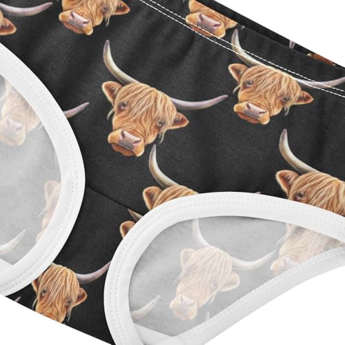 Joisal Cute Highland Cow Heads Black Cute Panties Girl Girls Underwear Toddler Cotton Personalized Undies Kids Briefs 2t4
