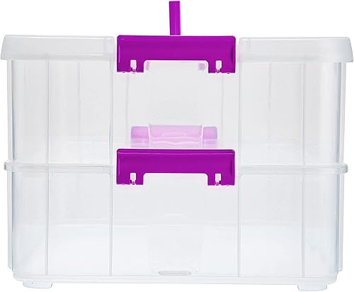 Miniatura 28 de BTSKY Caja de almacenamiento portátil multiusos de 2 capas, organizador de almacenamiento portátil multiusos para organizar papelería, costura, Gris