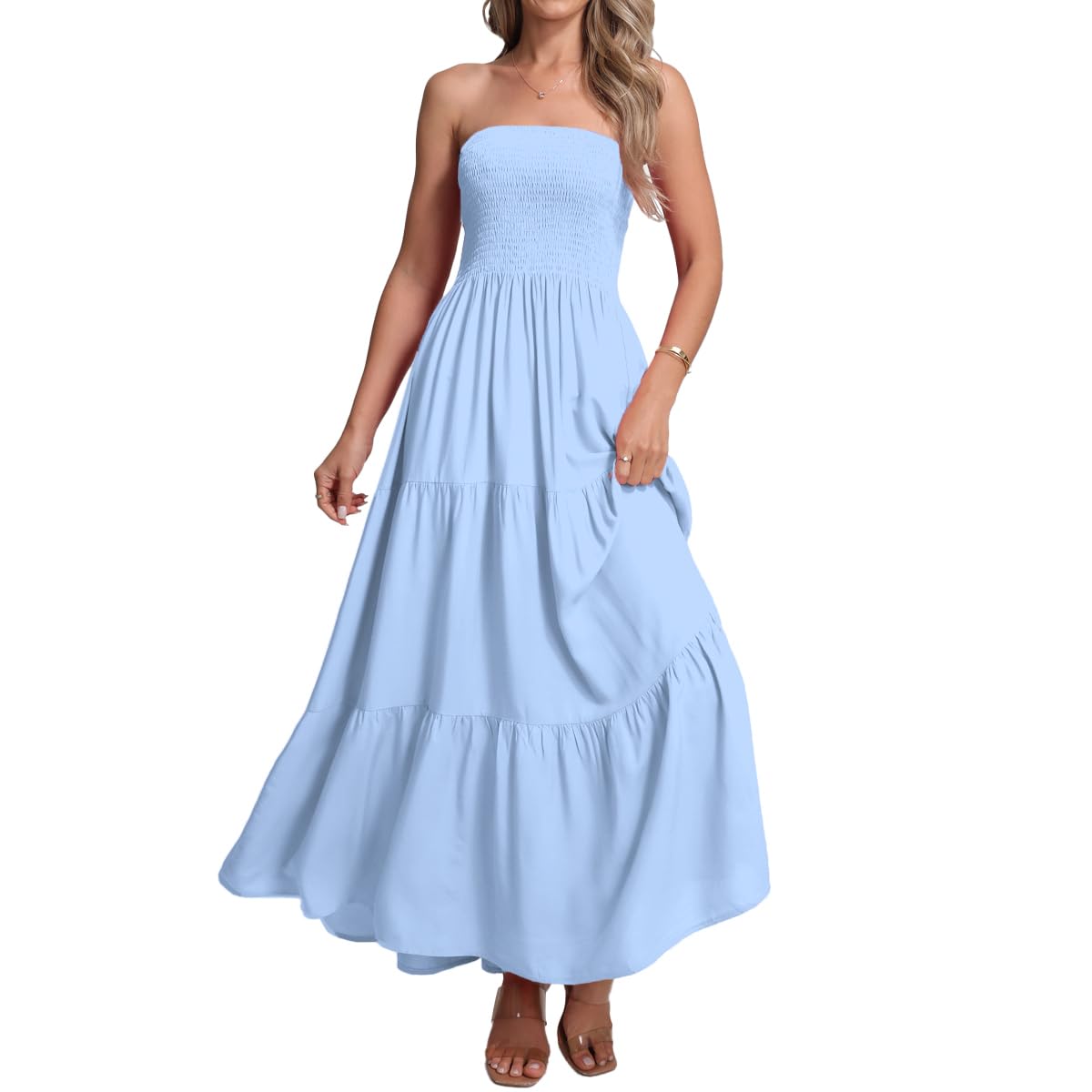 Women's Casual Off Shoulder Maxi Dress Strapless Tube Top Bohemian Beach Long Dresses 092