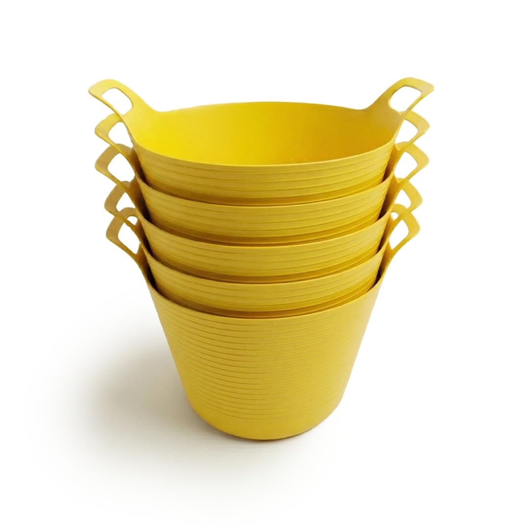ORGANIZED Flexi Tub Set of 5, 40L Large Heavy Duty Flexible Bucket, Multi-Purpose Garden, Builder and Storage Container (Yellow)