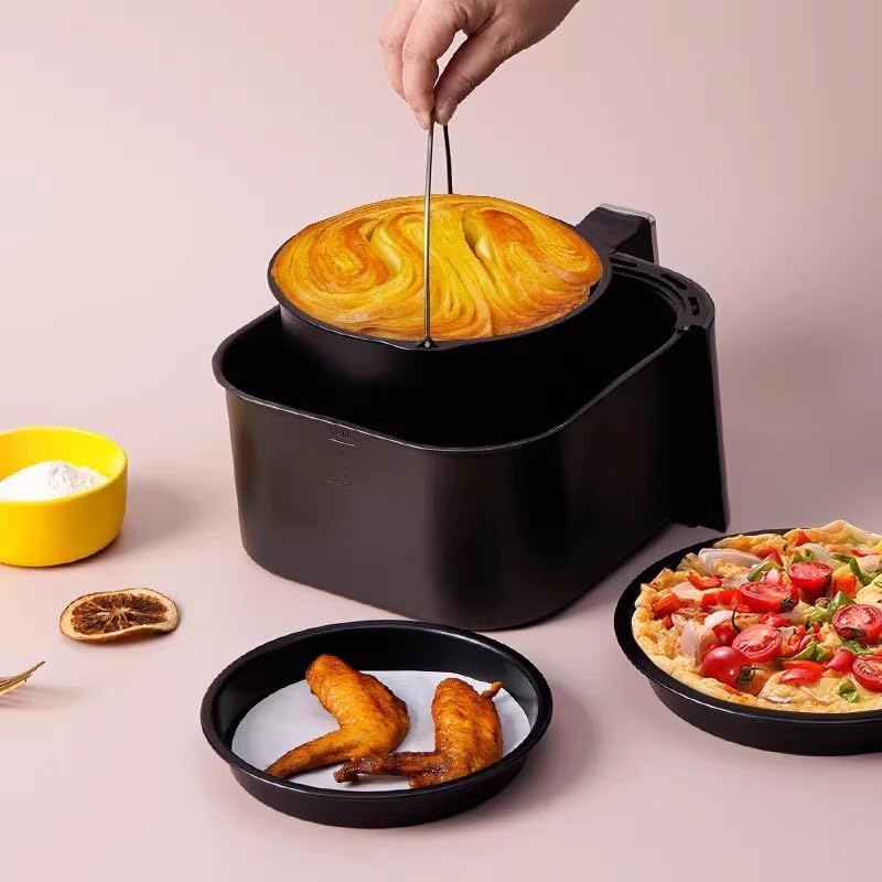 Air Fryer Cake Pan Accessories,Universal Air Fryer Accessories,Stainless Steel Baking Cake Barrel Pizza Pan Grill Nonstick Coating Dishwasher Safe Black(7 inches) - Image 3