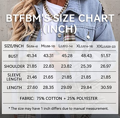 Btfbm 2023 Women's Button Down Denim Jackets Long Sleeve Lapel Casual Fall Shirts Shackets Plaid Jacket With Pockets(Denim Light Blue, Large) #TOP4