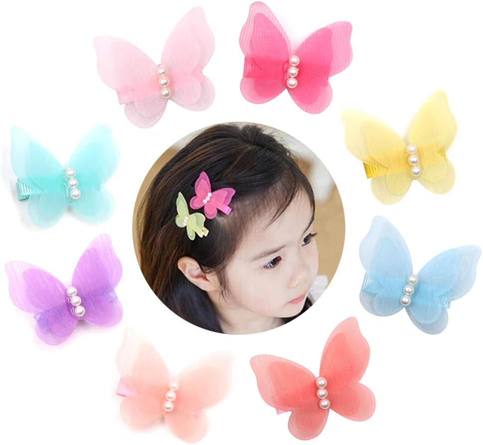 Zapire 8 packs Baby Girl Hair Clips Chiffon Non-slip Butterfly Clips Barrettes for Little Girl Baby Kid Children Hair Accessories (8 packs)