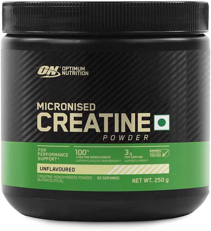 RCB Limited Edition Optimum Nutrition (ON) Micronized Creatine Powder – 250 g, 83 Serves, 3g of 100% Creatine Monohydrate per serve, Supports Athletic Performance & Power, Unflavored.