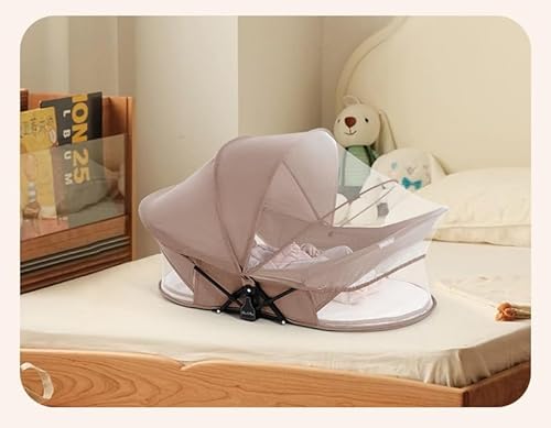 سرير سفر محمول للأطفال حديثي الولادة من اكسيسين - سرير صغير قابل للطي وجيد التهوية وسريع الطي لحديثي الولادة مع شبكة ناموسية وحقيبة سفر (كاكي)
