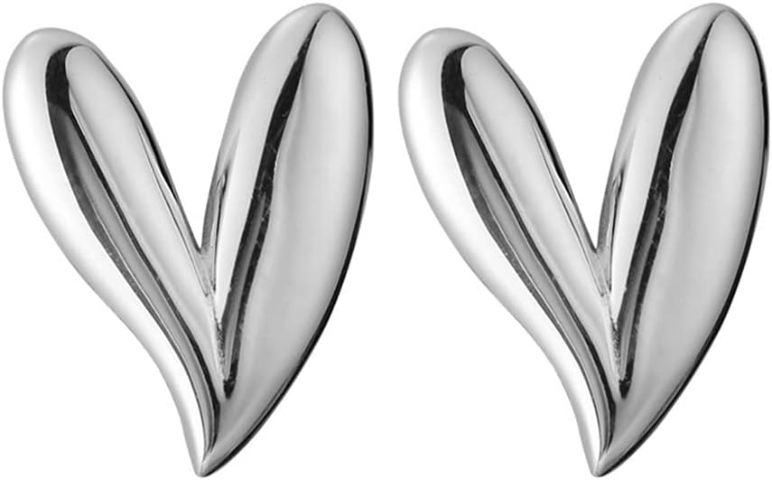 Heart Earrings Silver Plated Hypoallergenic Love V Shaped Stud Earring for Women Girls Minimalist Polished Piercing Jewelry Gifts for Birthday Christmas Valentine