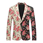 YFFUSHI Mens Floral Blazer 1 Button Casual Suit Jacket Flowery Prints Tuxedo Jackets for Date Weeding Party