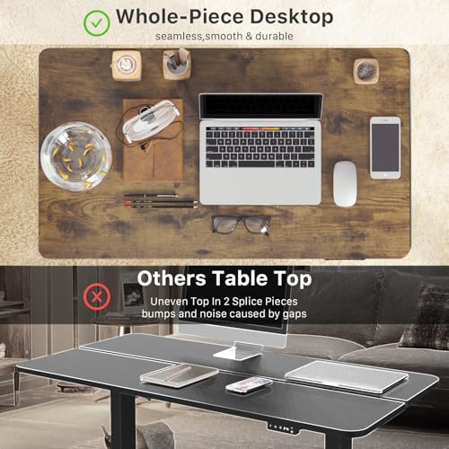 Image of JOY worker Small Electric Standing Desk, 35 inch x 20 inch Whole Piece Height Adjustable Desk with Memory Controller, Sit to Stand Desk Workstation for Home Office, Rustic Brown