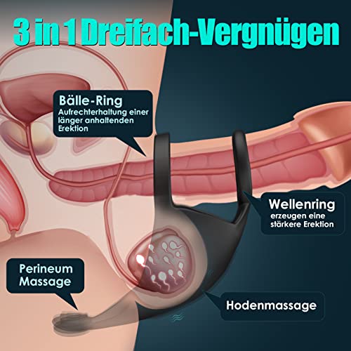 Dual penisring, vibrators met testikelstimulator, siliconen cockring, clitorisstimulator met 9 vibratiemodi, waterdicht, seksspeelgoed voor mannen en paren, extreem - Afbeelding 3