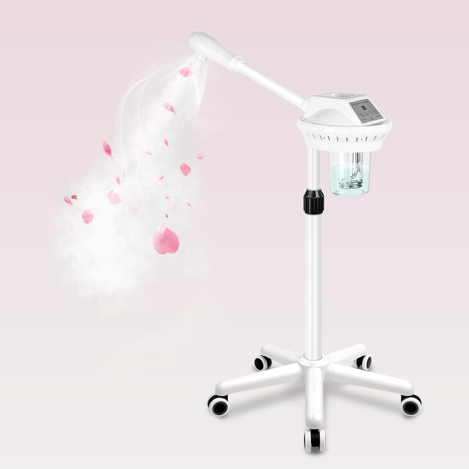 Professional Facial Steamer, Esthetician Steamer on Wheels, Stand Face Steamer for Facial Deep Cleaning and Hydration, Steamer for Facial for Personal Care or Beauty Spa or Salon, White Fu-08 Large