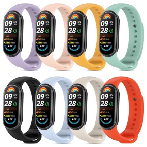 CHARNASI 8 piezas Correa Compatible con Xiaomi Mi Band 10/9/Xiaomi Mi Band 8,Pulseras Deportivas de Silicona Suave para Xiaomi Mi Band 10/9 Hombres Mujeres