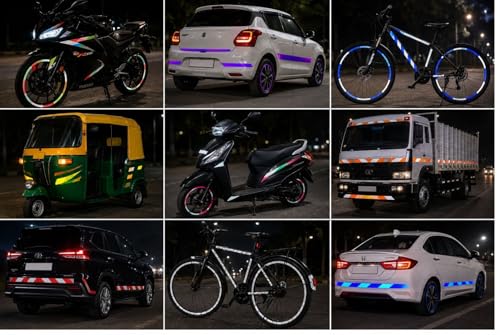 Image of WALLMATE Dual Shade Reflective Radium Strip for Car & Bike Waterproof Self Adhesive, Safety Sticker, Night Glow Tape for Helmet, Scooter & Cycle Decoration (Red-Black, 0.5 In x 45 Mtr (1771 in))