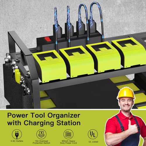 BCJJ Organizador de ferramentas elétricas, suporte de parede com estação de carregamento, armazename