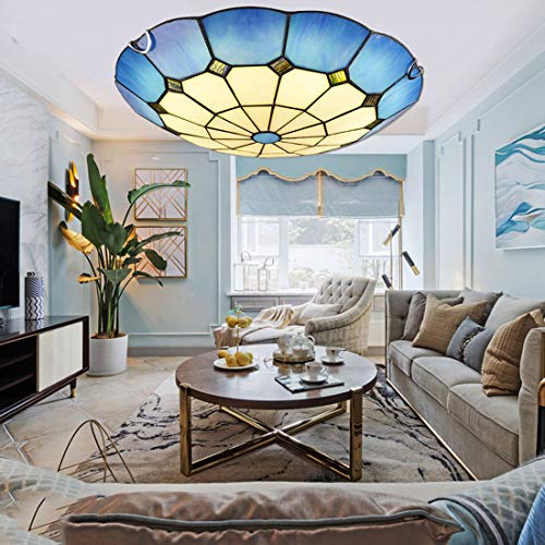 Plafonnier LED bleu méditerranéen en vitrail 30cm 6000K