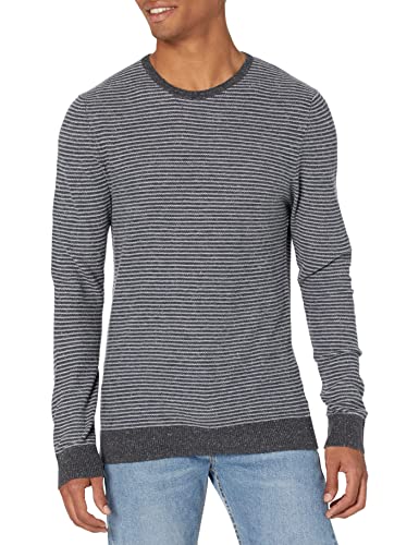 Billy Reid Men's Stripe Pique Crew, Navy, L