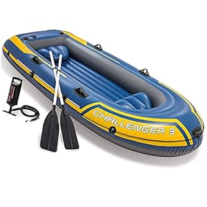 COM-FOUR® roeibootset voor 3 personen – rubberboot met peddels, pomp, zitkussen – moerasboot met roeispanen, dubbelwerkende pomp, luchtkussen – waterfietsen voor vissers (3-zits geel-blauw)