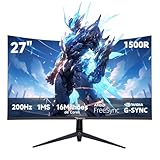 Monitor Gamer Curvo 27 Polegadas 200Hz - 1ms,R1500,Full HD 1920x1080,Tecnologia AMD FreeSync e NVIDIA G-SYNC,Alto-Falantes Integrados,Suporte VESA - Ideal para Filmes e Entretenimento e Jogos