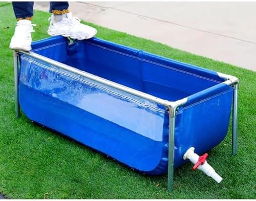 Durable PVC Canvas Inflatable Pool with Drain Valve, Steel Frame Temporary Fish Pond, Water Culture Tank with Clear Viewing Panel - Perfect for Outdoor Use