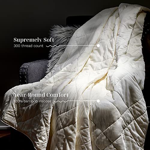 Image of LUXOME Lightweight Blanket | 100% Rayon (Viscose) from Bamboo Fabric & Fill | King /Cal King - 98 inchx92 inch | Thermal-Regulating | Ivory