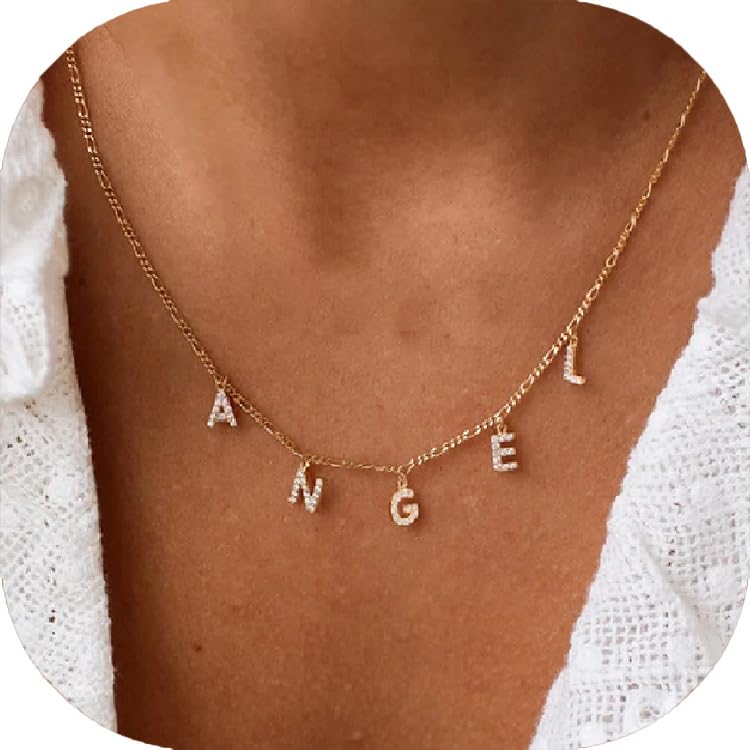 ProJewelry Gift for Christmas, Personalized Initial Necklaces for Women,Custom Name Necklace with Shiny Zircon,Dainty A-Z Pendant Letter Charm Necklace,Trendy Gold Jewelry Gift