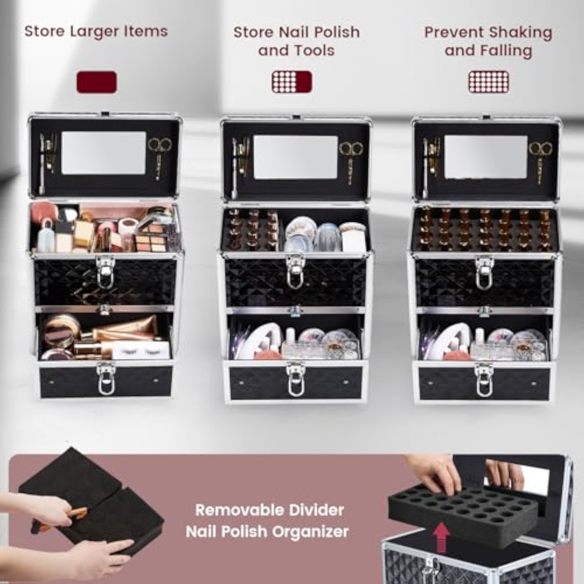 Nail Polish Makeup Train Case with Drawer