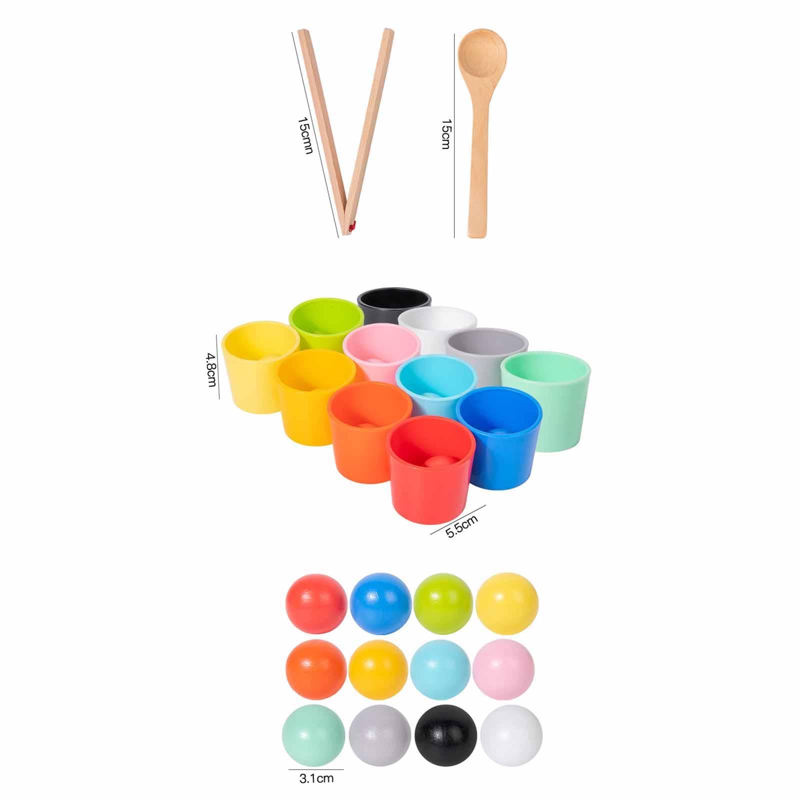 Regenbogen Bälle in Bechern Spielzeug Aus Holz mit Fütterungsspiel Bär Und Besteck für Kleinkinder Vorschulkinder Zur Förderung von Farberkennung Und, mit 8 Kugeln