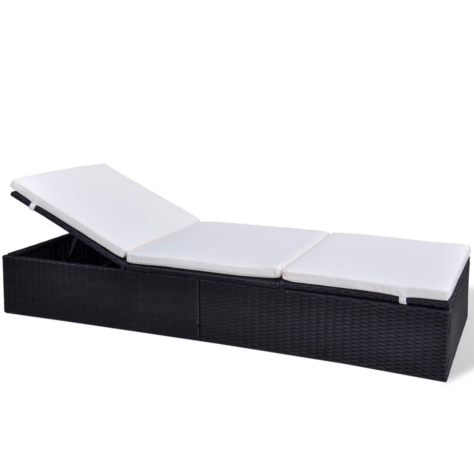 Chaise longue de jardin robuste en résine tressée noire résistante aux intempéries