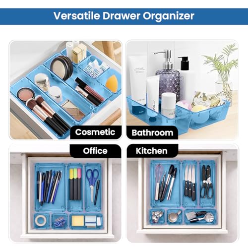 Image of ALOXE Drawer Organizer Makeup Organizer Box Blue Multipurpose Drawer Organisers Storage Box For Cosmetic, Jewellery, Office, Kitchen Items (10 Pcs)