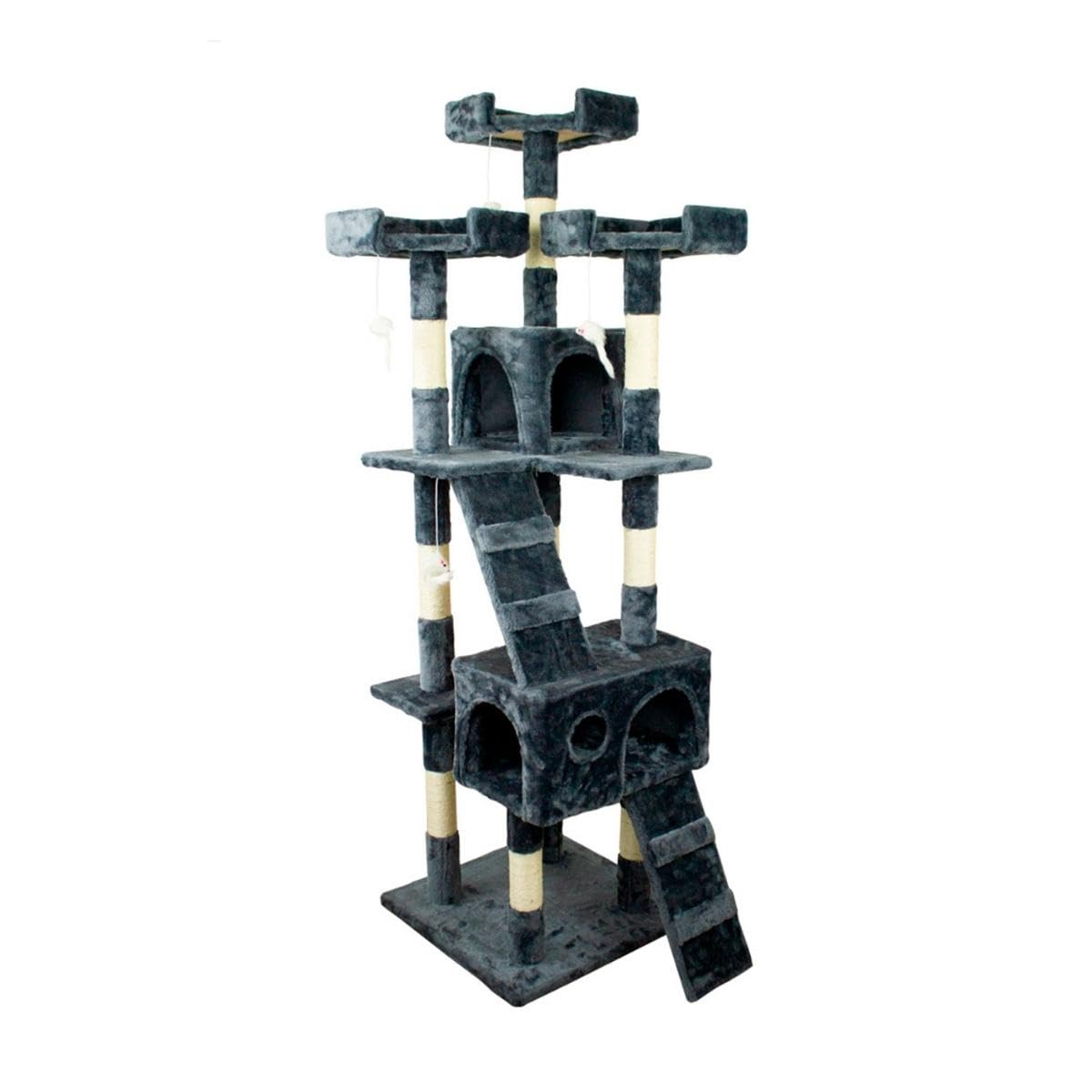 Mobiclinic® Pets, Albero tiragraffi per gatti, Modello Tom, Marca Europea Grande, Per arrampicarsi, 4 altezze, Con piani e rifugi, Anti-stress, Corda di sisal, colore Grigio