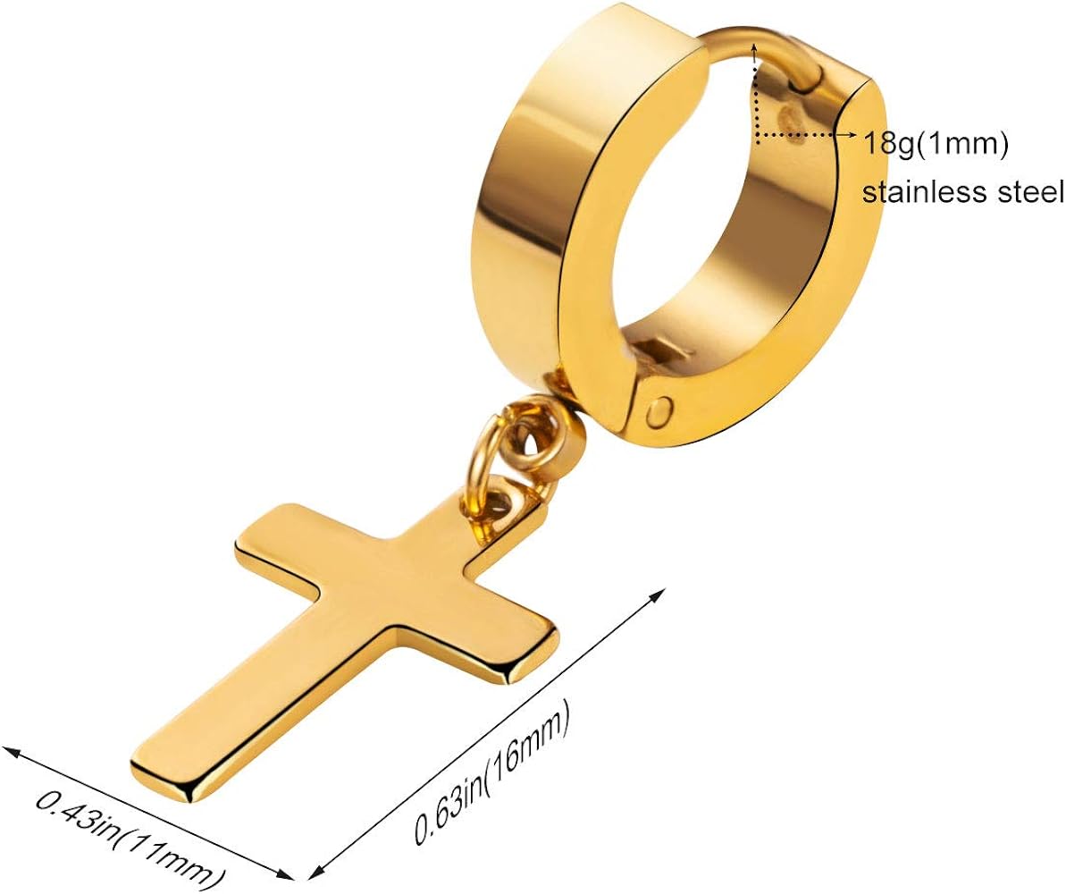 Amazon.com: 4 pair Stainless Steel Hoop huggie Earrings Cross For