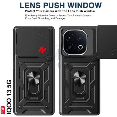 Image of AESTMO Tough Armor iQOO 13 5G Bumper Back Case Cover | Ring Holder & Sliding Camera Shield Cover | 360 Degree Protection Back Case Cover for iQOO 13 5G (Black)